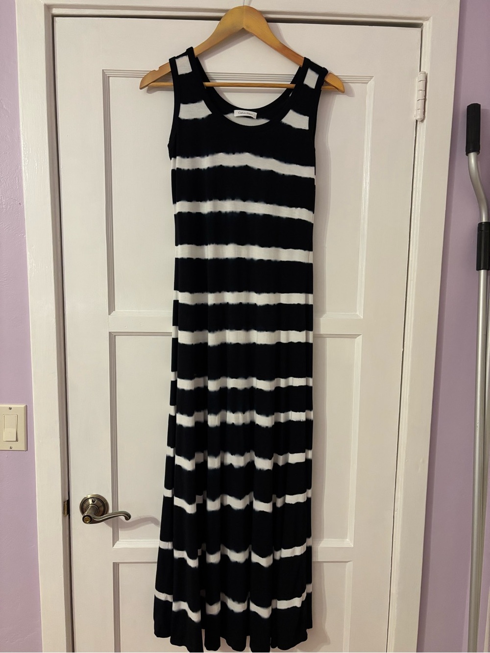 Calvin Klein Black & White Striped Tank Maxi Dress